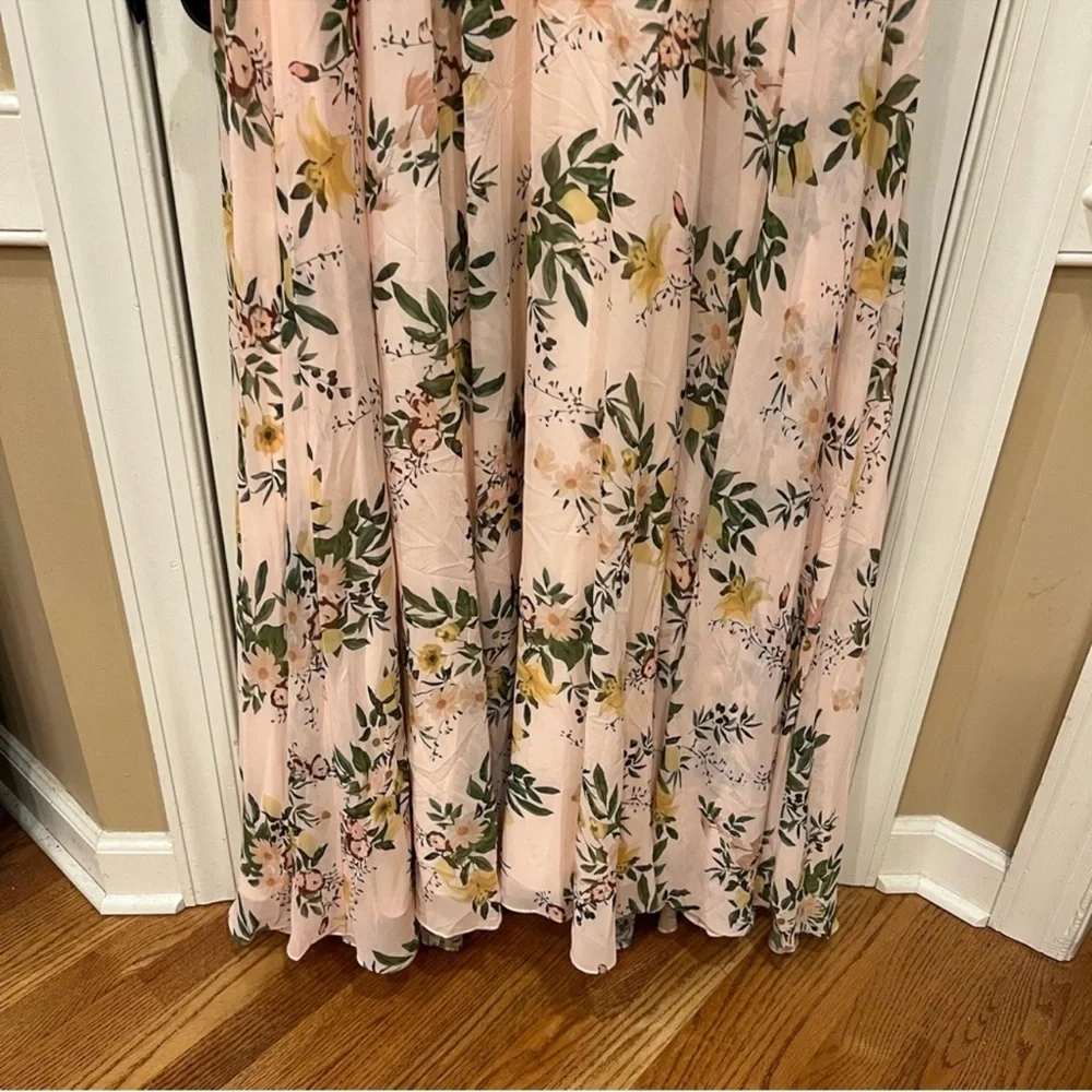 MAC DUGGAL Floral Print Chiffon A-Line Gown in Peach Multi Size US 14 NWOT